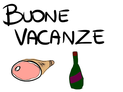 Buone ferie Disegno di un prosciutto crudo e una bottiglia di vino